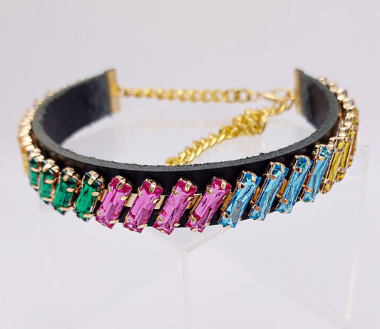 Rainbow leather choker