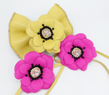 Leather crafted flower - cuff/choker/bow wrap/pin