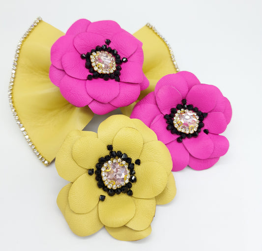 Leather crafted flower - cuff/choker/bow wrap/pin