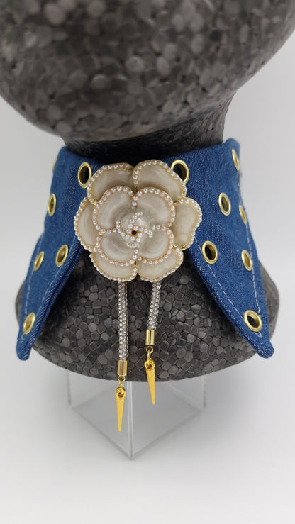 The eyelet denim collar and bolo tie